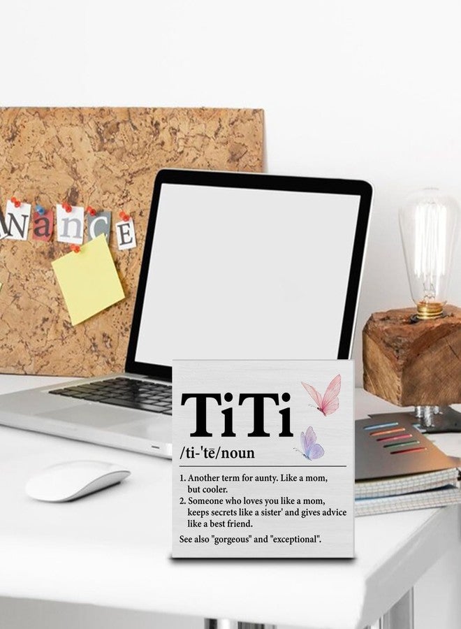 CIANMGD Aunt Gifts for Birthday Mother's Day - Auntie Aunt Wooden Sign Titi Definition Wood Block Sign Decorations for Home Bedroom Desk Shelf Tabletop (5 X 5 Inches) - Image 3